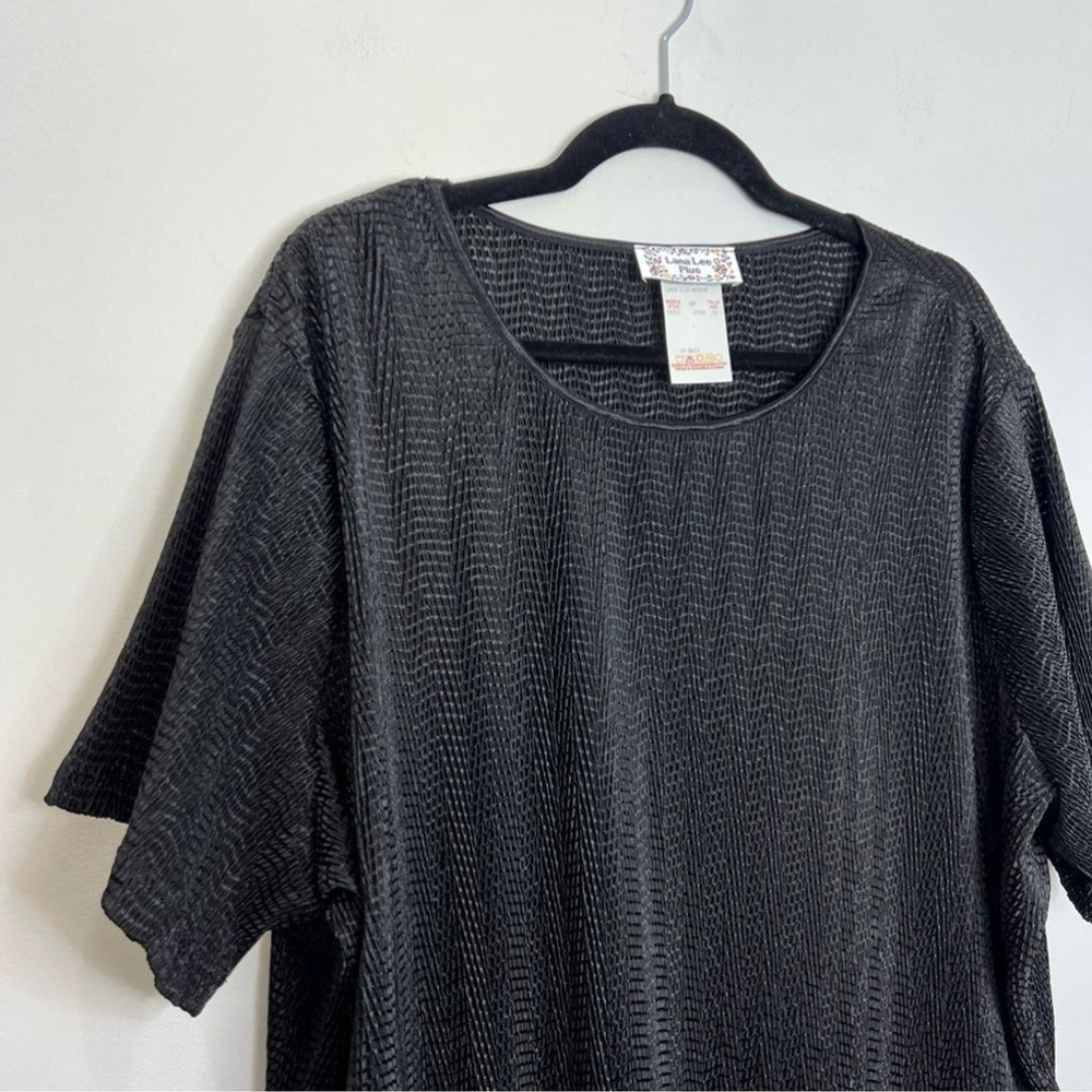 Vintage 80s 90s Lana Lee Plus black crinkly short sleeve top 4X - Picture 2 of 9